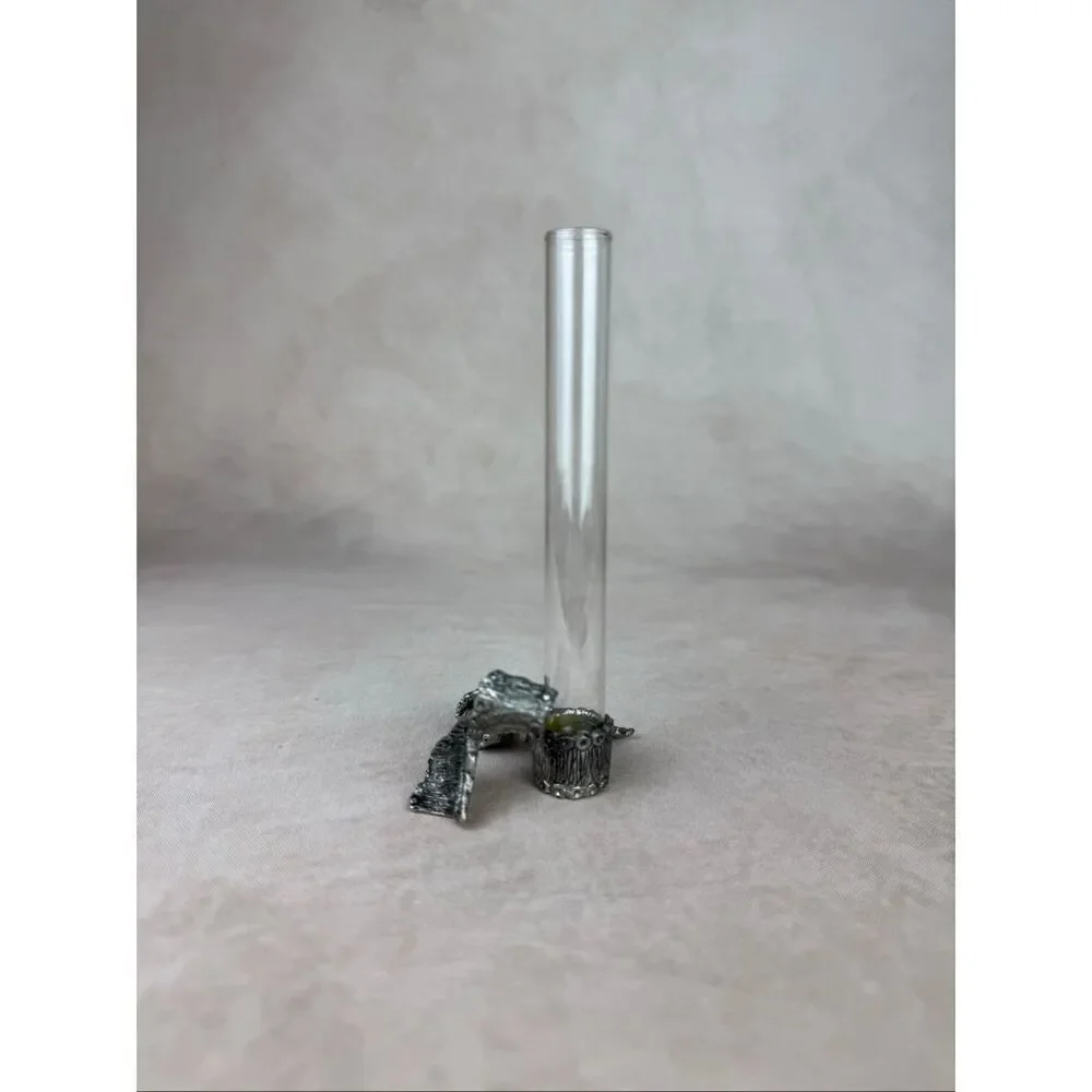 Vintage Glass & Metzke Pewter Bud Vase Single Flower Beautiful Ribbon Base